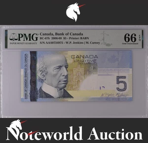 Canada Bank of Canada $5 2006-09 BC-67b Prefix AA UNC PMG 66 EPQ - Picture 1 of 4