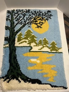 Vtg Shillcraft Latch Hook Rug Wall Art 28x35 Winter Season Complete - Picture 1 of 10