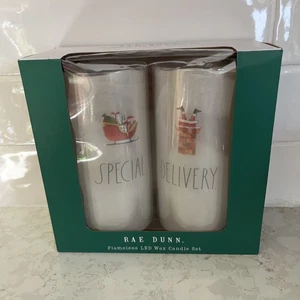 Rae Dunn 2 Pk Flameless LED Pillar Santa  Chimney Christmas Candles Set New NIB - Picture 1 of 4