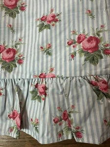 Vtg RALPH LAUREN Twin Flat Sheet EMMA STRIPE Blue/White PINK ROSES New out of Pk - Picture 1 of 4