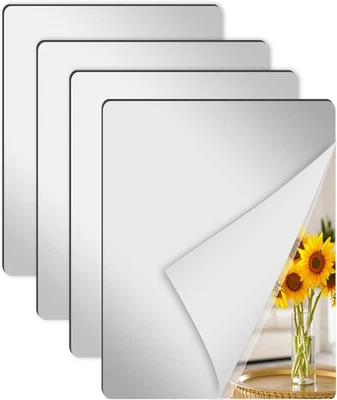 4 Piezas Azulejos Espejo Pared, Espejo Cuadrado Acrílico Autoadhesivo 6 X 9 Pulgadas, Flexible Foto 1 de 4