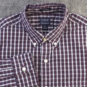 J Crew Performance Shirt Medium Slim Untucked Maroon Check Long Sleeve Button - Picture 1 of 9