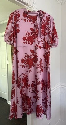 Vestido midi ML Monique Lhuillier con cuello atado floral manga corta talla 20W Foto 1 de 4