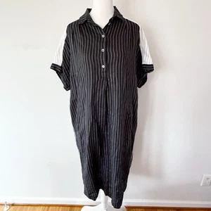 ALEMBIKA Midikleid Leinen gestreift Kragen Oversize XS Lagenlook einfarbig - Bild 1 von 6