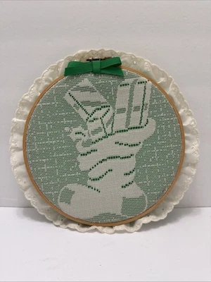 Vintage Needlepoint Hoop Stocking Jingle Bells Christmas Wall Hanging 10” - Image 1 of 4