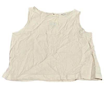 Camiseta sin mangas MAX STUDIO London algodón lino trenzada crema nueva con etiquetas $198 grande Foto 1 de 4