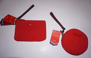 Kipling Kaeon recycled/repellent fabric set of two wristlet pouches in red NWT - Picture 1 of 12