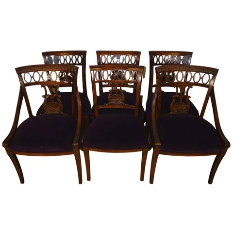 Antique Set of 6 Mahogany Formal Carved Regency Dining Chairs #21648 Cover