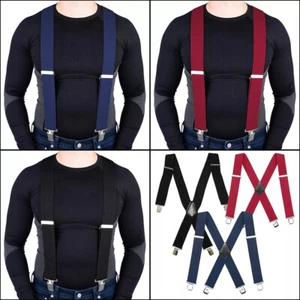 Mens Braces With Heavy Duty Metal Clip 50mm Wide Suspender Trouser Suspender UK - Picture 1 of 15