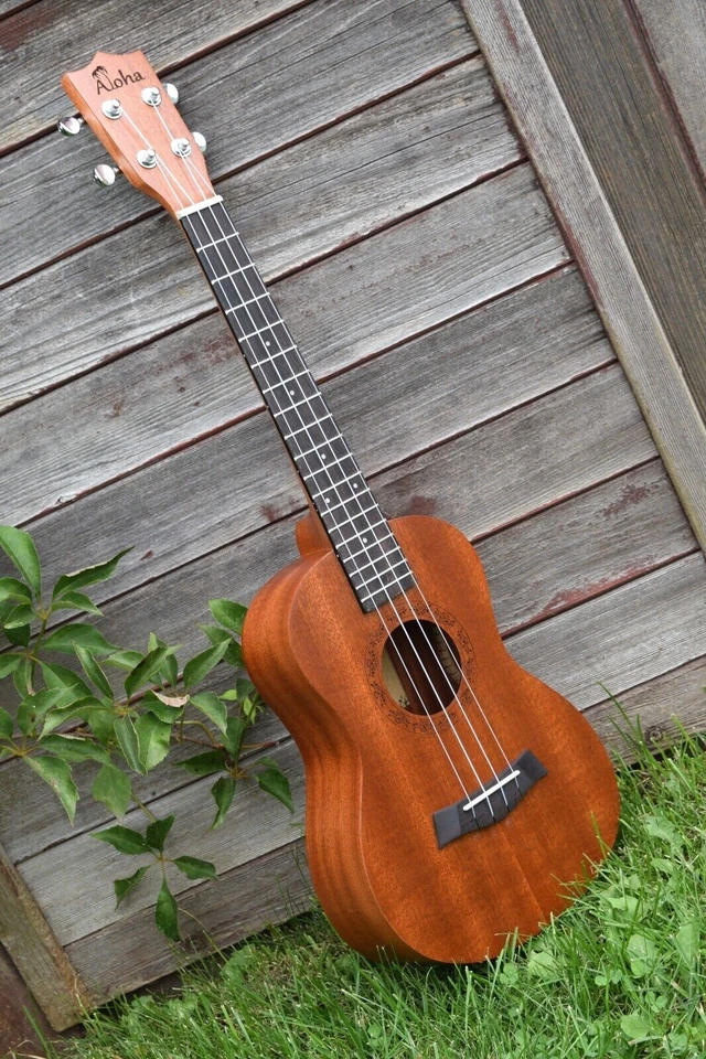 Ukelele Aloha, muchos tamaños, hecho de madera de sapele, arco redondo (envío gratuito Canadá) Foto 1 de 4