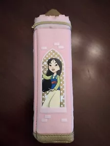 Disney Princess Rare Pencil Case Pink Castle Cinderella Belle Snow Mulan Zip - Picture 1 of 10