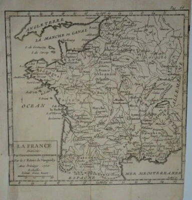 Mapa antiguo de Francia por Robert de Vaugondy 1750 Foto 1 de 3