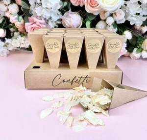 25 Biodegradable Kraft Confetti CONES Dried Petal CONFETTI + Stand TRAY Holder - Picture 1 of 8