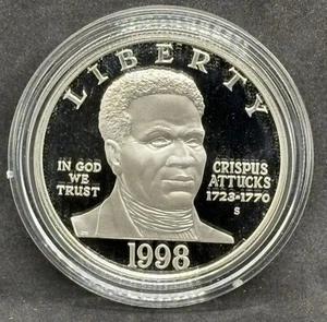 1998-S Proof Black Revolutionary War Patriots Commemorative 90% Silver Dollar - Picture 1 of 5