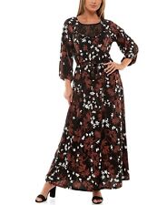 MSRP $70 Womens 3/4 Puff Sleeve Maxi Dress Black Size Medium