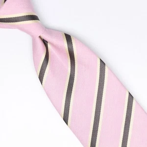 John G Hardy Mens Linen Silk Necktie Pink Gray White Repp Stripe Weave Woven Tie - Picture 1 of 8