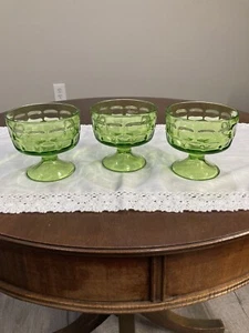 Green Block Optic Design 3.5 in Sherbet Dessert Glasses Vintage Set Of 3 - Picture 1 of 6