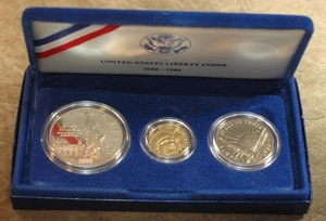 1986 US Mint Liberty Commemorative 3 Coin Silver & Gold Proof Set Free Shipping - Picture 1 of 6