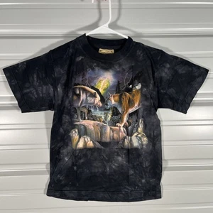 Vintage 1999 The Mountain Cotton T-Shirt Wolf & Mountain Lion Animal Medium - Picture 1 of 5