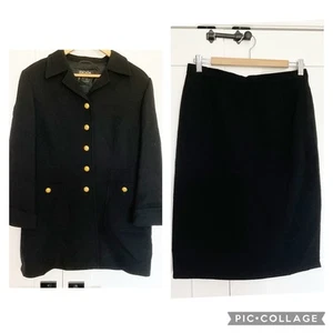 Escada Margaretha Ley wool jacket & skirt suit set 40 Black US 10 Vintage office - Picture 1 of 24