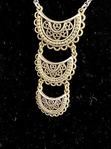 Vintage Lucky Brand Multi toned Three Tiered Style Necklace Boho Stackable - Picture 1 of 9