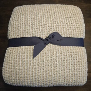 POTTERY BARN WAFFLE WEAVE BLANKET FULL/QUEEN 92" X 96" ~ NEUTRAL - Picture 1 of 5