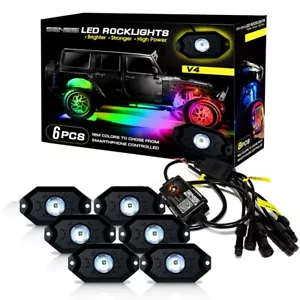 6 LED Color Rock Lights App Controlled Wireless for Jeep Wrangler Gladiator - Picture 1 of 15