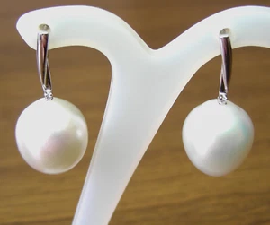 16.9mm!! WHITE SOUTH SEA PEARLS +DIAMONDS+18ct SOLID WG EARRINGS +CERT AVAILABLE - Picture 1 of 1