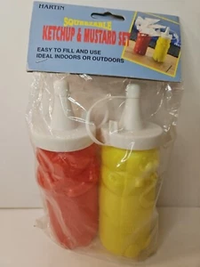 Set Of 2 Vintage Squeezable Plastic Character Shaped Ketchup Mustard Bottles New - Picture 1 of 8