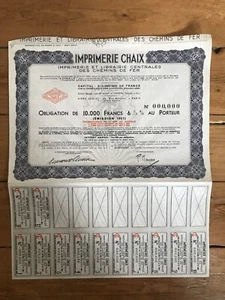 Obligation 10 000 francs: Imprimerie CHAIX, Imprimerie des Chemins de Fer (C) - Picture 1 of 1