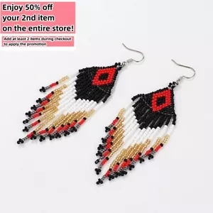 BOHO Semillas Pendientes con Cuentas Flecos Borla Bohemia Colgante Gota Hecho a Mano Joyería - Imagen 1 de 18