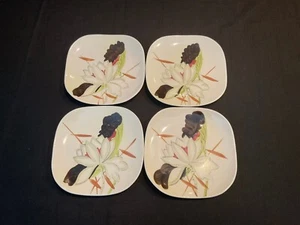 Four Bronze Lotus Redwing  Salad Luncheon Plates 7 5/8” Wide No Crazing VGVC - Picture 1 of 9