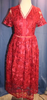 Vestido chá coquetel noite formatura damas de honra renda vermelha Metisu pequeno - Imagem 1 de 4