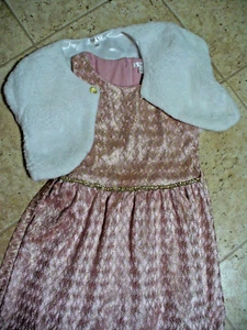 Tahari Mädchen Größe 7 festliches Kleid rosa gold wunderschön Glitzer mit weißer Weste - Bild 1 von 9