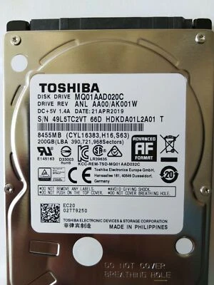 Toshiba 200GB 4200RPM 2.5" MQ01AAD020C Autonavigation / Industriecomputer HDD - Image 1 of 3
