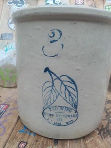RED WING 3 GALLON BIRCH LEAF CROCK ~ UNION STONEWARE CO circa. 1906-9 SLANT LEAF - Picture 1 of 24