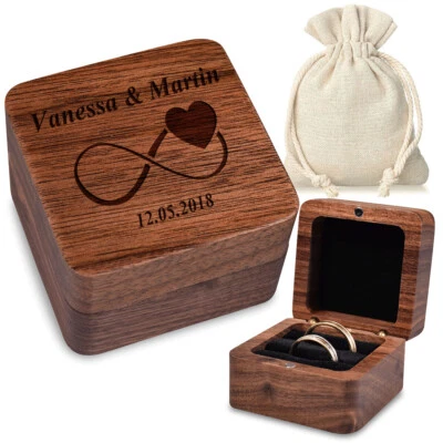 Holz Ringbox Ringkissen mit personalisierter Gravur Geschenk Love Ring Paar - Bild 1 von 4