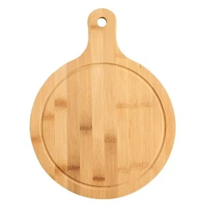 Round Kitchen Chopping Board Bamboo Pizza Peel with Handle Serving Board - Picture 1 of 7