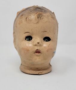 Antique Creepy Composition Doll Head Creepy Sleepy Eyes 5" Damage Oddity Scary