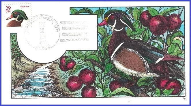 USA1 #2485 U/A COLLINS HAND PAINTED FDC   Wood Duck red denomination - Image 1 of 1