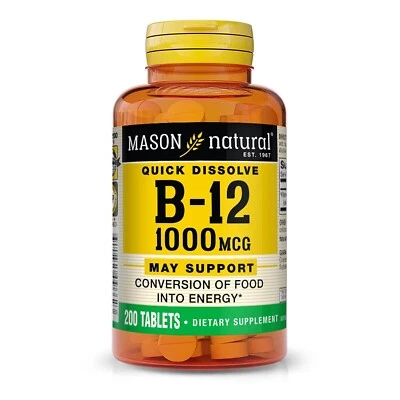 200 TABLETS VITAMIN B 12 1000 MCG SUBLINGUAL Heart Health DISSOLVES UNDER TONGUE - Image 1 of 3