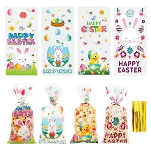 Easter Treat Bags 100 PCS Easter Goodie Bags Easter Candy Bags 4 Design Easte... - Picture 1 of 7