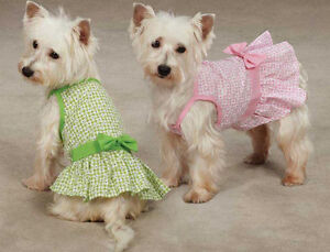 Miss Daisy Dog Dress  pet dresses w/ bow pink green cotton  spring