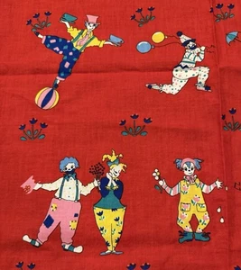 Vintage Alexander Henry Fabric Clown Multicolor Red Background 26 x 42” - Picture 1 of 4