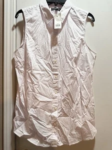 NWT Banana Republic Sleeveless Purple and White Polka Dot Button Up Top Sz 14 - Picture 1 of 11