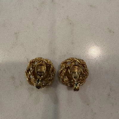 Vintage Monet Clip On Earrings Gold Tone Rope Knot Ball Mid Century Jewelry Pair - Image 1 of 4