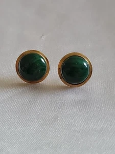 Vintage 14k massive Gelbgold Malachit Cabochon Ohrstecker 5,3 Gramm - Bild 1 von 7