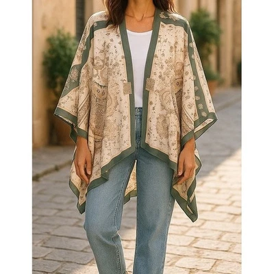 Entro Duster Kimono Cardigan Floral Paisley Print Open Front Bohemian Chic - Image 1 of 4