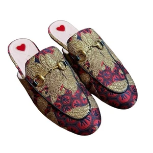 Gucci Princetown Jacquard Wood Flower Horsebit Mules Slip On EU 36.5 US 6.5 - Picture 1 of 15