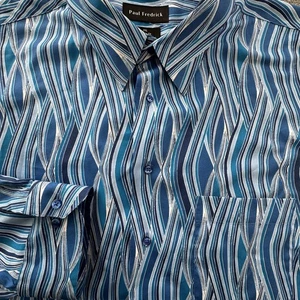 Paul Fredrick Hemd Herren 3XL Blau Geometrisches Muster Langarm Baumwolle Classic Fit - Bild 1 von 20